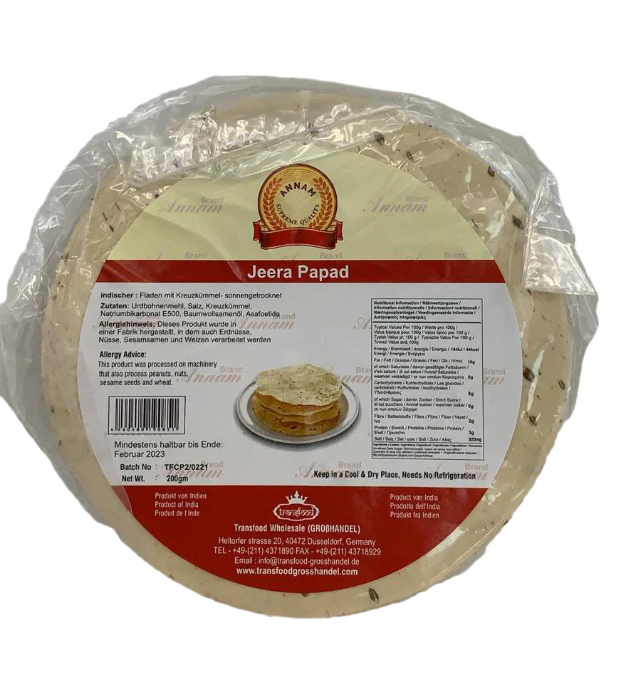 Annam Jeera Papad (Linsenfladen mit Kreuzkümmel)